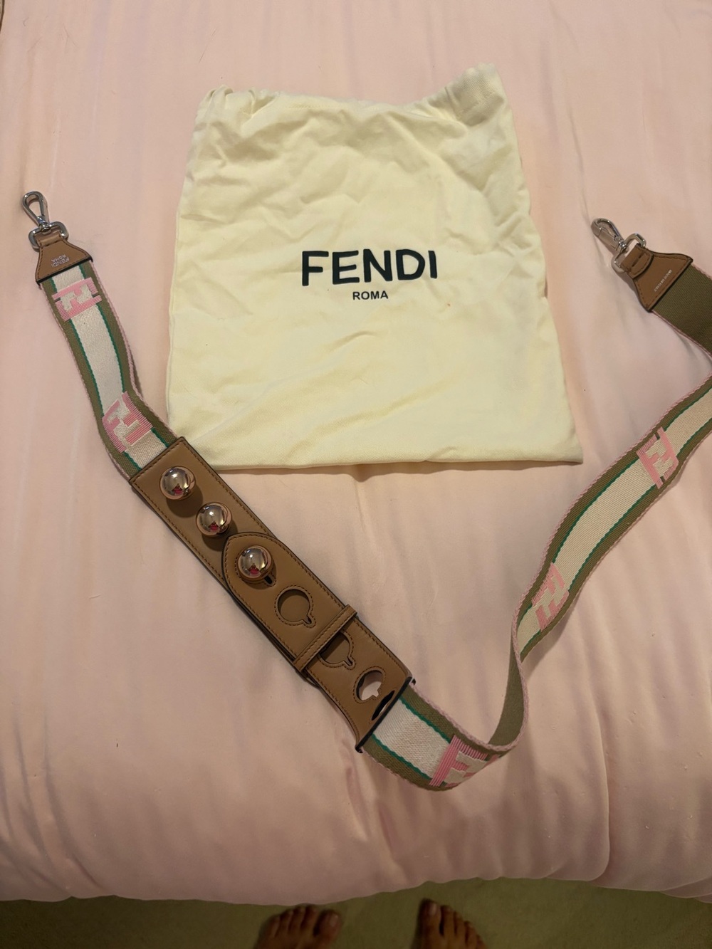 Fendi Multicolor Canvas & Leather Adjustable Strap in Pink, Green, Tan